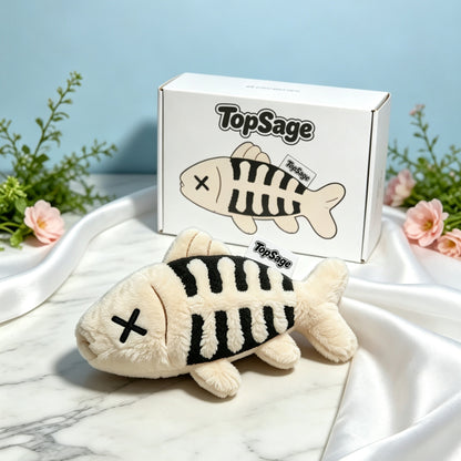 TopSage Fish Skeleton Plush Dog Toy, Squeaky Stuffed Fish Bone Puppy Chew Toy, Soft Interactive Pet Toy for Small Medium Dogs with Gift Box