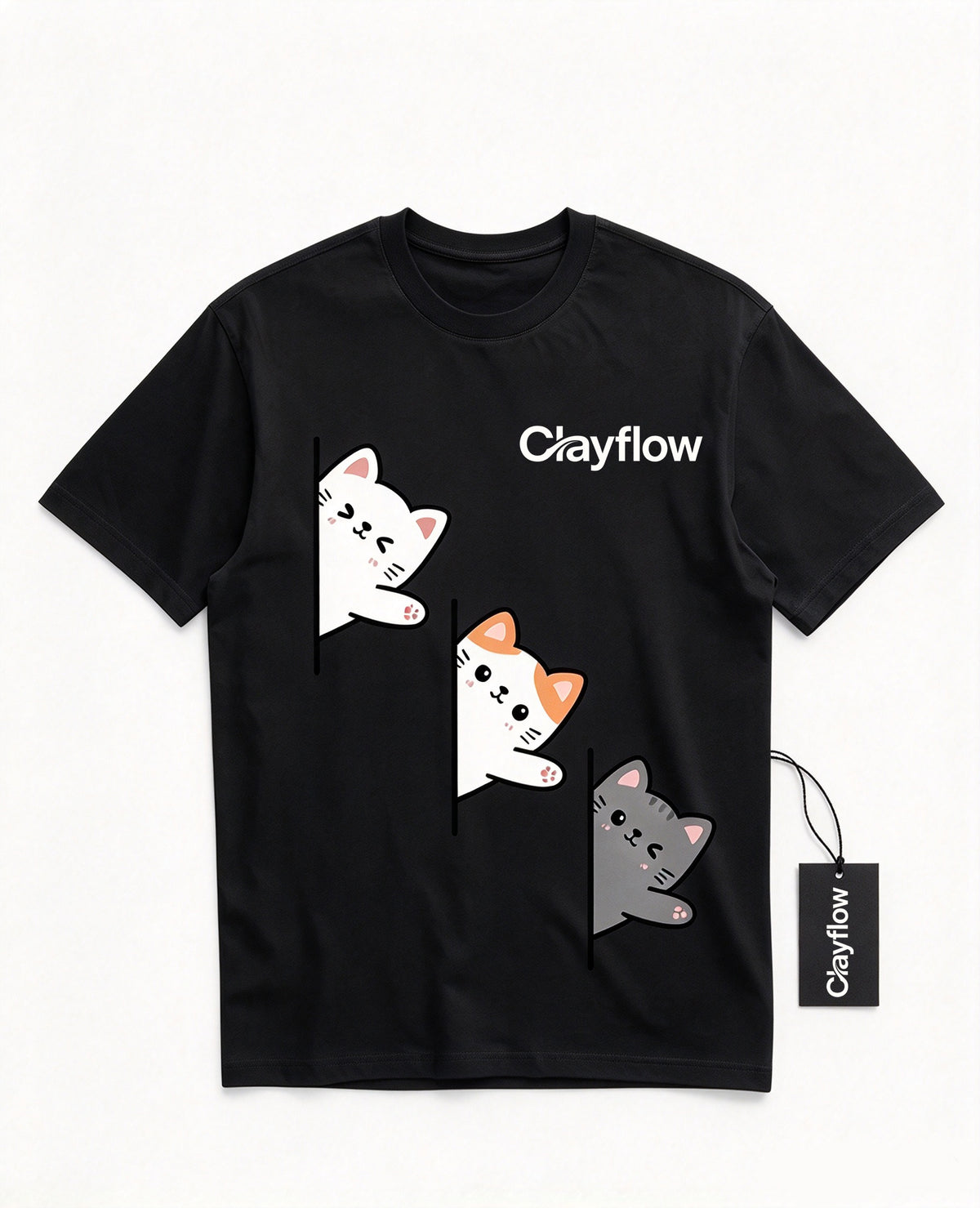 Clayflow Cute Peeking Cats Graphic T-Shirt, Casual Short Sleeve Crew Neck Tee, Funny Cartoon Kitten Print Shirt for Men Women