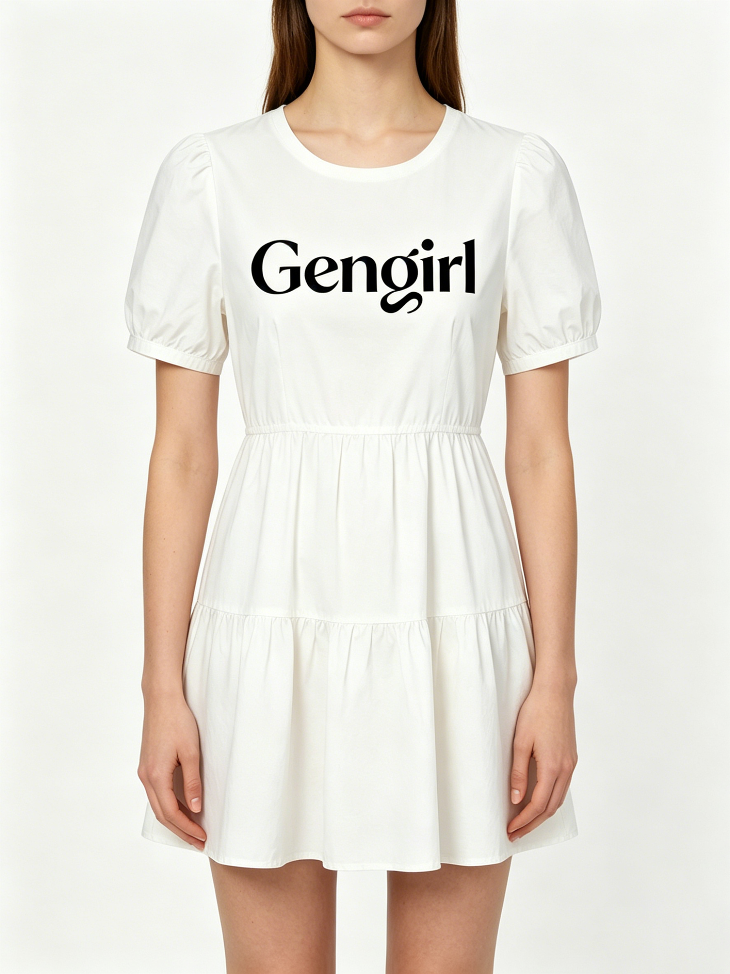 【Gengirl White Logo Mini Dress】—— Sweet & Casual Daily Outfit for Ladies