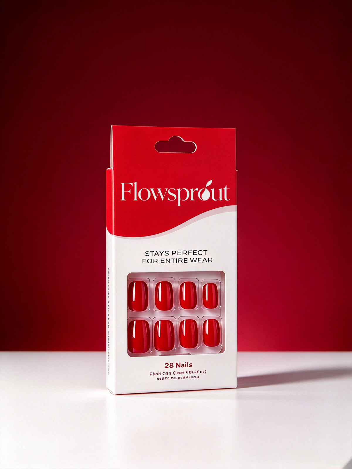 Flowsprout 28Pcs Red False Nails, Short Square Press On Nails, Glossy Solid Color Fake Nails, Reusable Stick On Nails for Women Daily Party Wear