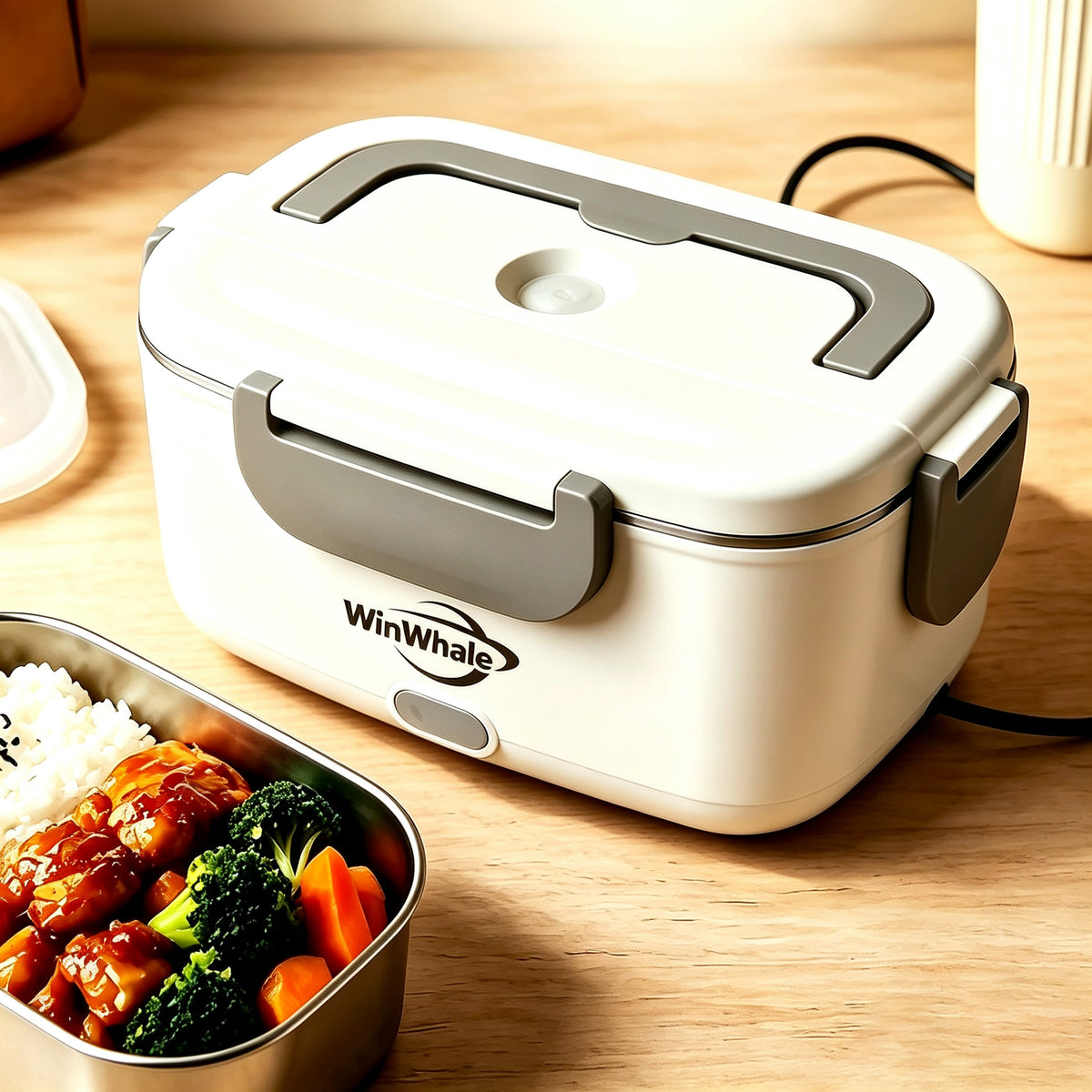 WinWhale Electrically-Heated Lunch Box, Portable Food Warmer with 304 Stainless Steel Inner Container, Self Heating Bento Box for Office & Car Use