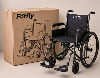 Forfly Folding Manual Wheelchair, Lightweight Steel Transport Wheelchair with Swing-Away Footrests, Portable Self-Propelled Wheel Chair for Elderly & Disabled, Black