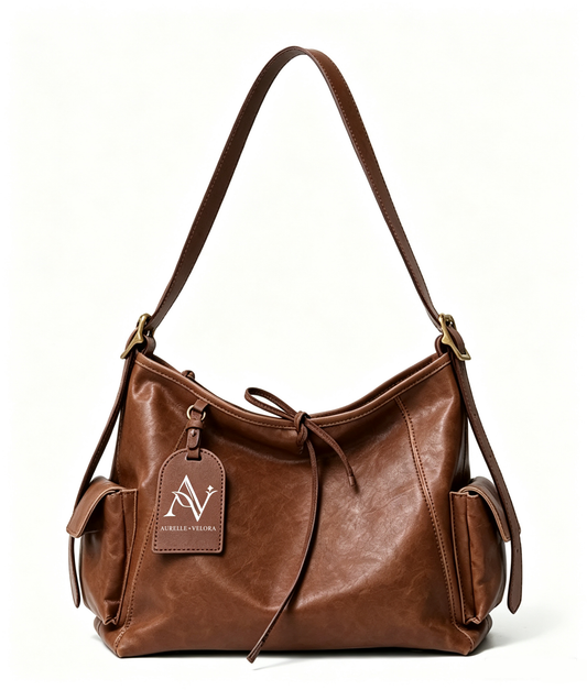 AURELLE VELORA Vintage Faux Leather Shoulder Bag for Women, Large Capacity Hobo Crossbody Bag, Casual Everyday Tote Handbag with Side Pockets