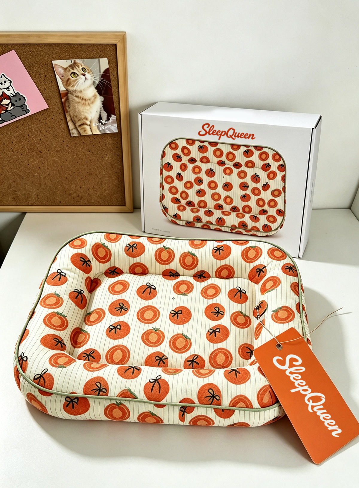 SleepQueen Cute Persimmon Print Pet Bed Cushion, Soft Rectangle Dog Cat Bed, Washable Non Slip Pet Sleeping Mat for Small Pets