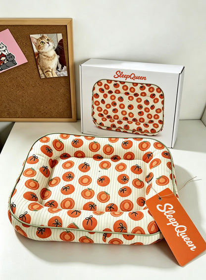 SleepQueen Cute Persimmon Print Pet Bed Cushion, Soft Rectangle Dog Cat Bed, Washable Non Slip Pet Sleeping Mat for Small Pets