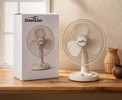 DawnLion Table Fan, 3 Speed Adjustable Quiet Desk Fan, 90° Oscillating Small Electric Fan for Bedroom Home Office Desktop, Cream Color Personal Cooling Fan