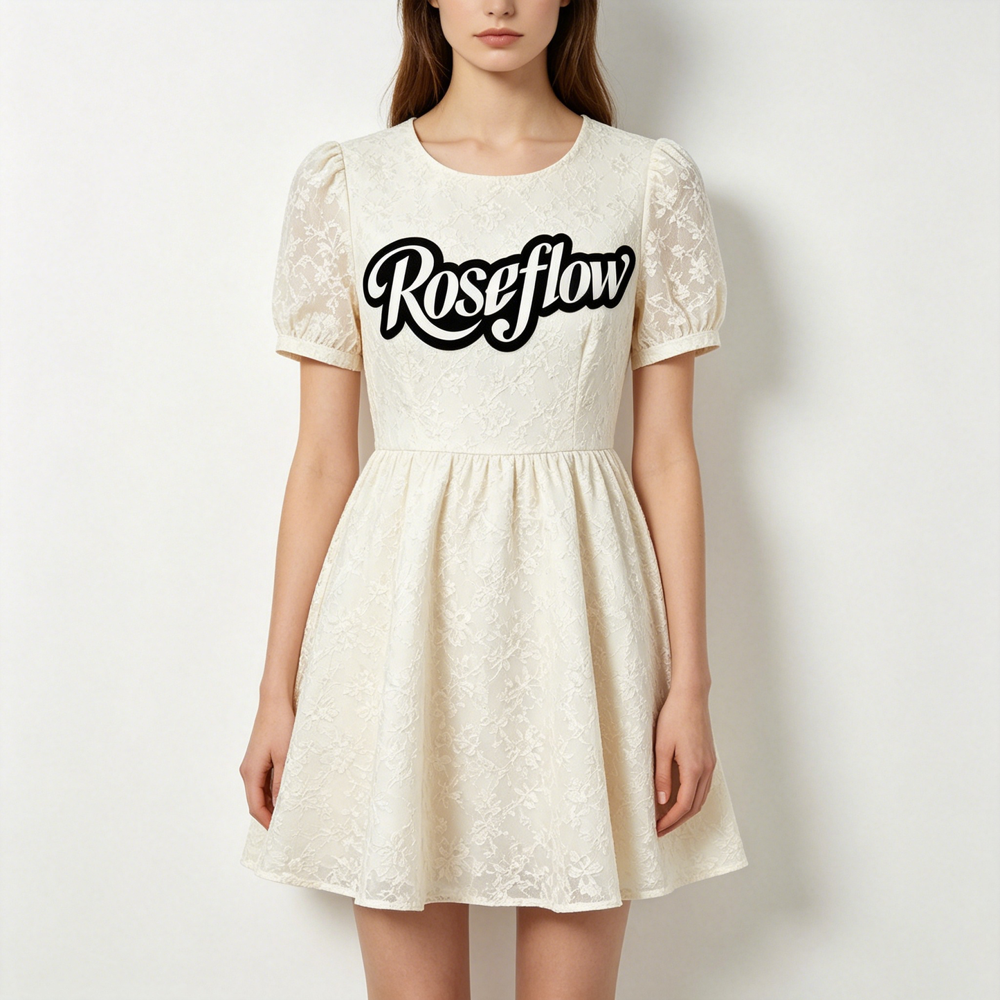 【Roseflow Floral Lace Puff Sleeve Dress】—— Sweet Romantic Outfit Merging Lace Texture & Brand Style