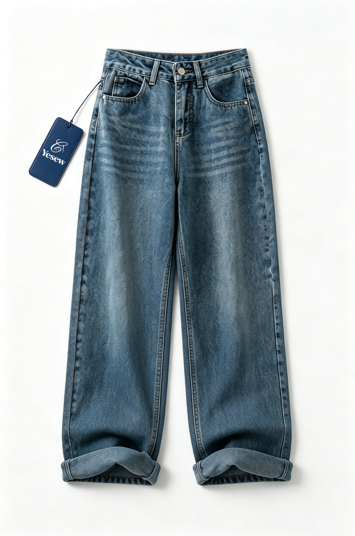 Yesew Women's High Waisted Straight Leg Jeans, Vintage Washed Loose Wide Leg Denim Pants, Classic 5 Pocket Slim Fit Casual Denim Trousers