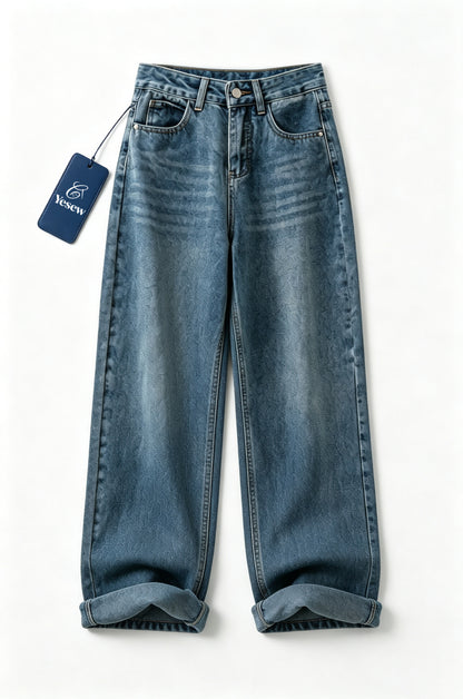 Yesew Women's High Waisted Straight Leg Jeans, Vintage Washed Loose Wide Leg Denim Pants, Classic 5 Pocket Slim Fit Casual Denim Trousers