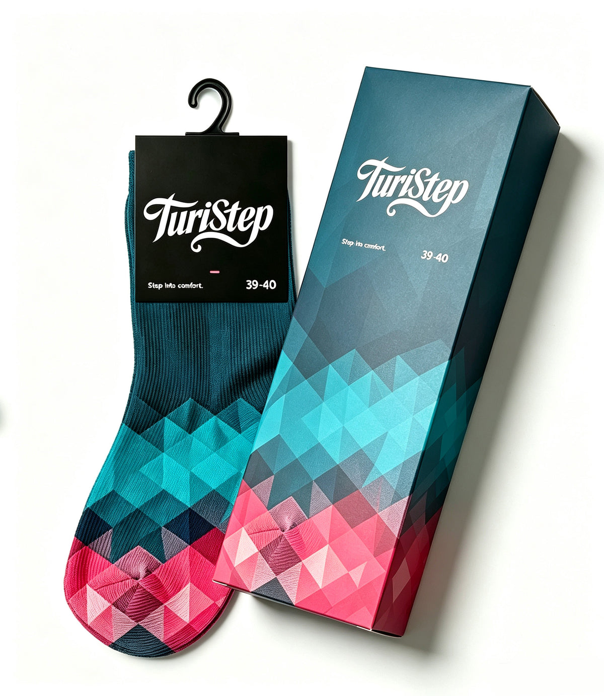 TuriStep Fashion Crew Socks for Men Women, Colorful Gradient Geometric Triangle Pattern Casual Mid Calf Socks, Gift Box Packed Novelty Dress Socks