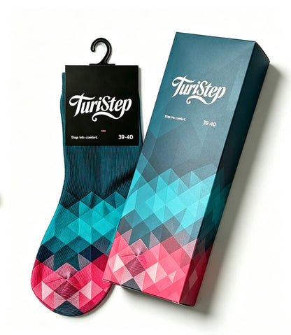 TuriStep Fashion Crew Socks for Men Women, Colorful Gradient Geometric Triangle Pattern Casual Mid Calf Socks, Gift Box Packed Novelty Dress Socks
