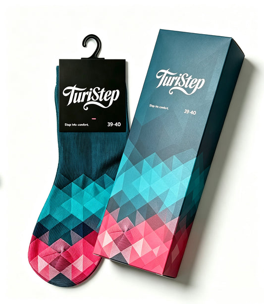 TuriStep Fashion Crew Socks for Men Women, Colorful Gradient Geometric Triangle Pattern Casual Mid Calf Socks, Gift Box Packed Novelty Dress Socks