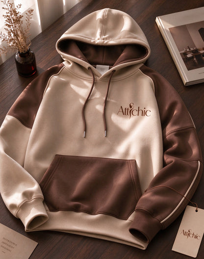 Attichic Women's Color Block Hoodie Long Sleeve Pullover Hooded Sweatshirt with Kangaroo Pocket Casual Loose Fit Tops