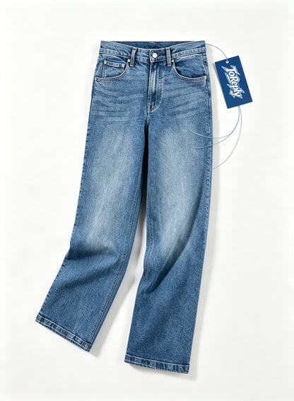 ToReply Vintage Washed Wide Leg Jeans, Unisex Mid-Rise Straight Denim Pants, Retro Loose Fit Denim Trousers