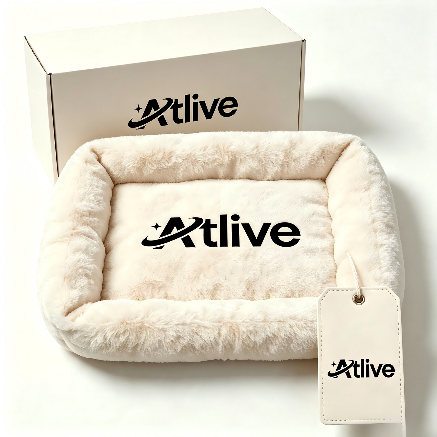 Atlive Fluffy Dog Bed, Soft Plush Rectangle Pet Cushion Bed, Anti-Slip Warm Pet Sleeping Mat, Washable Cozy Pet Nest for Small Medium Dogs & Indoor Cats