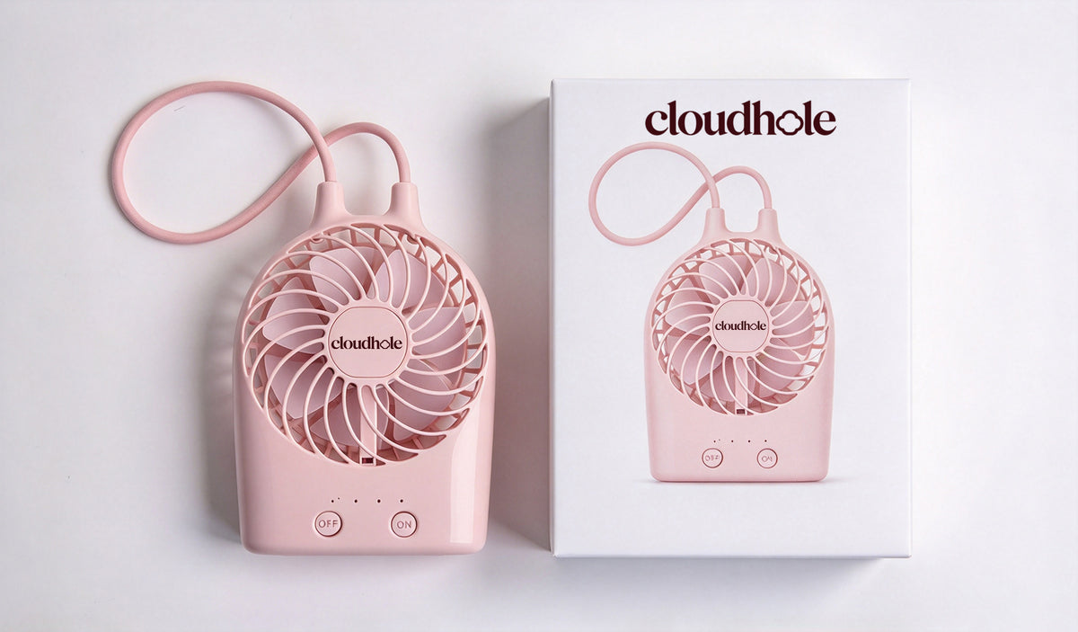 cloudhole Portable Mini Handheld Fan, USB Rechargeable Small Personal Fan with Lanyard, 3 Speed Adjustable Cute Pink Pocket Fan for Travel, Outdoor, Office