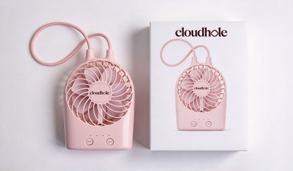 cloudhole Portable Mini Handheld Fan, USB Rechargeable Small Personal Fan with Lanyard, 3 Speed Adjustable Cute Pink Pocket Fan for Travel, Outdoor, Office