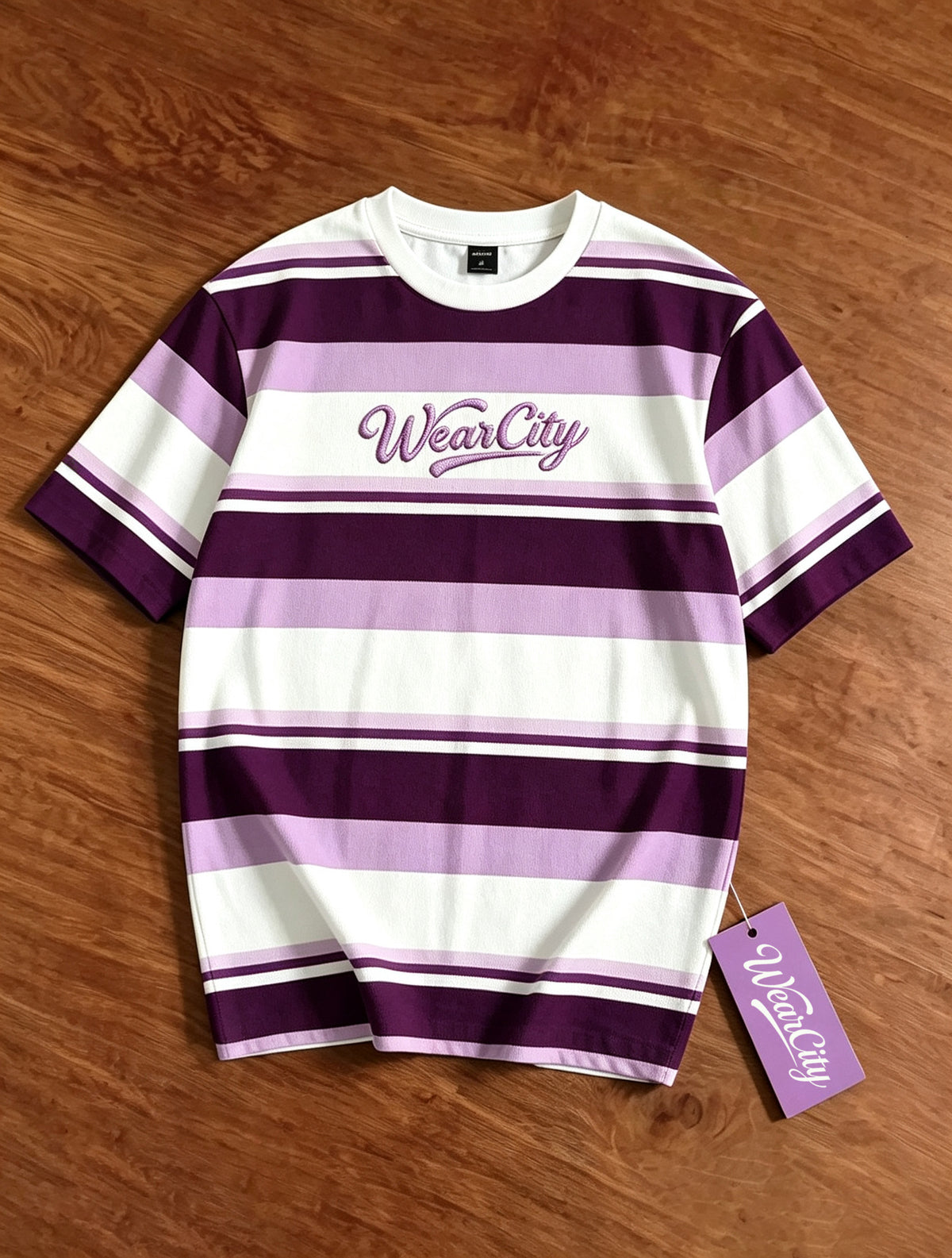 WearCity Striped Short Sleeve T-Shirt, Men Women Crew Neck Tee with Embroidery Letter, Casual Loose Fit Color Block Stripe T Shirt for Summer Daily Wear