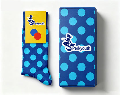 Perkyouth Polka Dot Crew Socks, Blue Base with Light Blue Dots Fashion Casual Cotton Socks, Gift Box Packed Trendy Socks for Men Women