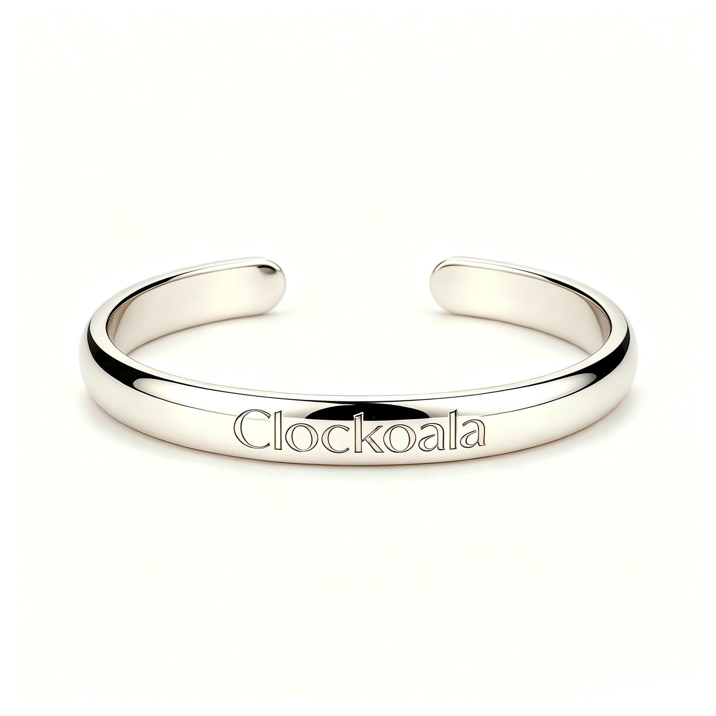 Clockoala Polished Silver Open Cuff Bracelets, Minimalist Engraved Brand Name Bangle Bracelet, Adjustable Tarnish Resistant Metal Bracelets Jewelry Gift for Women Men
