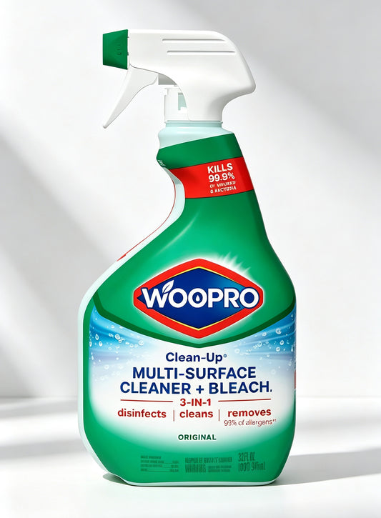 WOOPRO Clean-Up Multi-Surface Cleaner with Bleach, 3-in-1 Disinfecting Spray, Kills 99.9% of Viruses & Bacteria, Removes 99% Allergens, Original Scent