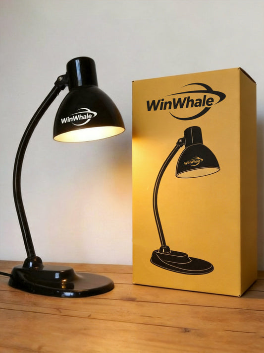 WinWhale Vintage Metal Desk Lamp, Adjustable Gooseneck Table Reading Lamp, Industrial Eye-Caring Desktop Luminaries for Bedroom Bedside Decor