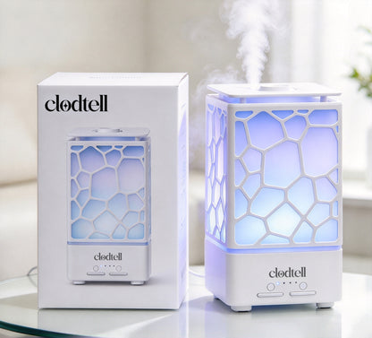 clodtell Ultrasonic Cool Mist Humidifier, Color Changing LED Night Light, 2 Mist Modes, Waterless Auto Shut-Off, Hollow Geometric Desktop Humidifier for Bedroom Home Office