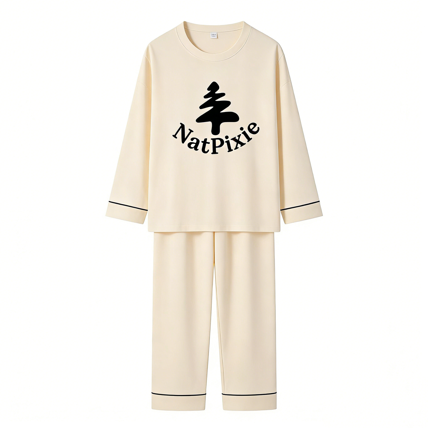 【NatPixie Logo Print Cotton Pajama Set】—— Cozy & Minimalist Sleepwear for All Seasons