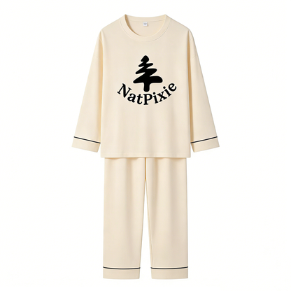 【NatPixie Logo Print Cotton Pajama Set】—— Cozy & Minimalist Sleepwear for All Seasons