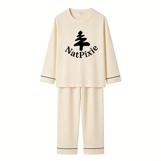 【NatPixie Logo Print Cotton Pajama Set】—— Cozy & Minimalist Sleepwear for All Seasons