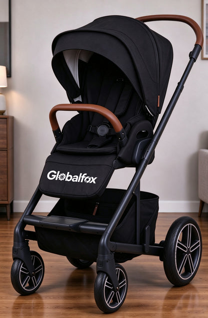 Globalfox Baby Stroller, Reversible Seat Toddler Stroller with Large Storage Basket, Adjustable Canopy & 5-Point Harness, All-Terrain Baby Carriage for Newborn & Infant