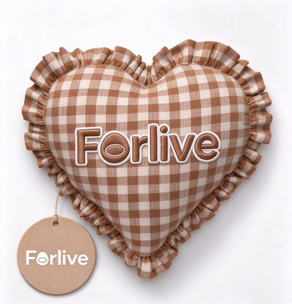 Forlive Heart Shape Throw Pillow, Brown Gingham Ruffled Decorative Cushion for Sofa Bed Farmhouse Home Decoration