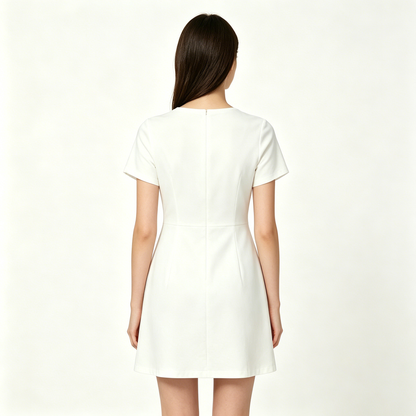 Fivehour Women’s Short Sleeve Crew Neck Mini Dress, Slim Fit A-Line Casual Mini Dress, Soft Wrinkle Resistant White Mini Dress for Daily Office Street Outfit