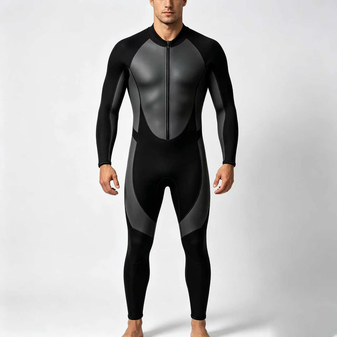 Nexushark Men's Full Body Wetsuits, Front Zipper Long Sleeve Neoprene Diving Suit, Stretch Thermal Wetsuit for Snorkeling, Surfing, Swimming, Kayaking Water Sports