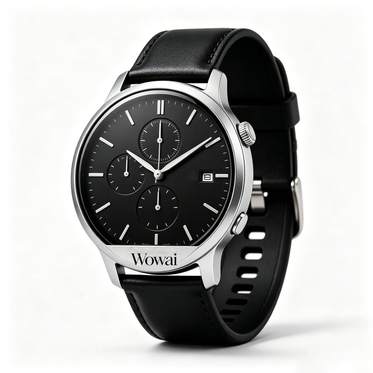 Wowai Men's Chronograph Watch, Black Dial Leather Strap Analog Wrist Watch with Date Display, Business Casual Dress Watch for Men