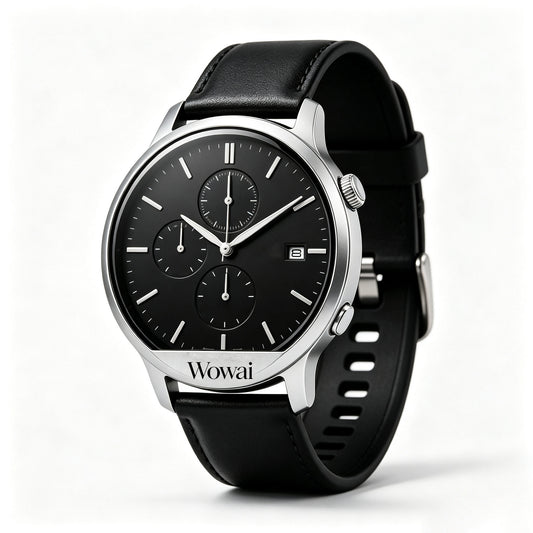 Wowai Men's Chronograph Watch, Black Dial Leather Strap Analog Wrist Watch with Date Display, Business Casual Dress Watch for Men