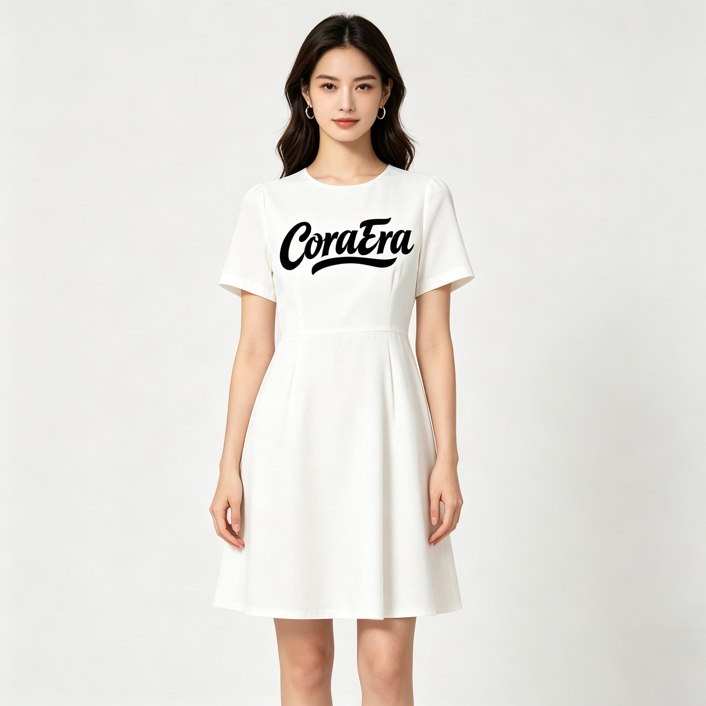 【CoraEra Logo Print A-Line Dress】—— Minimalist Elegance for Everyday & Special Occasions
