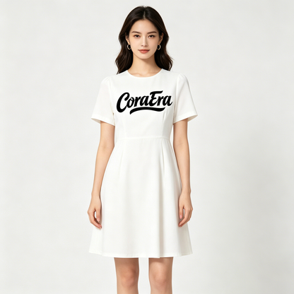 【CoraEra Logo Print A-Line Dress】—— Minimalist Elegance for Everyday & Special Occasions