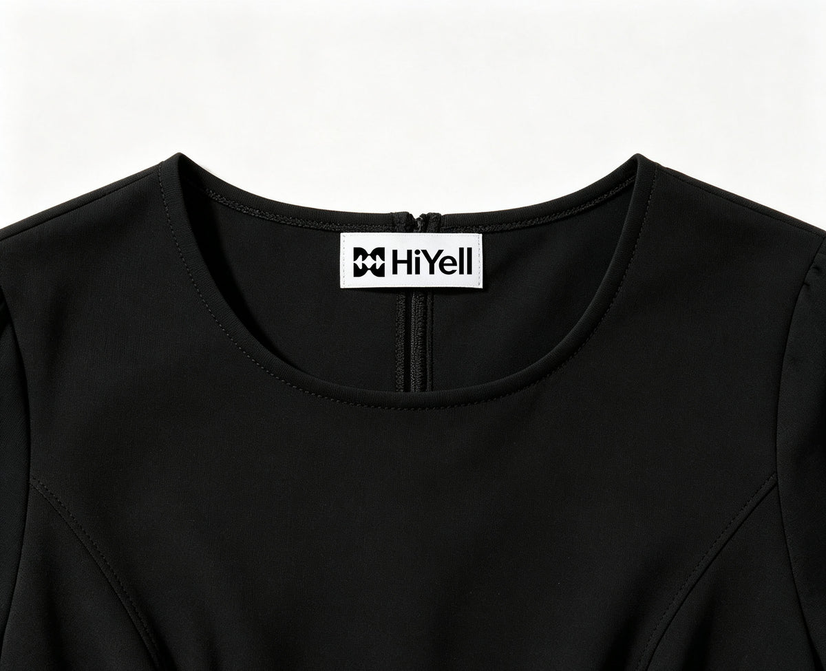HiYell Round Neck Short-Sleeve Fit-and-Flare Mini Dress, Classic Black A-Line Dress for Women Casual Business Wear
