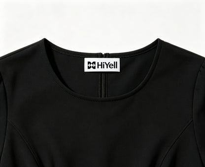HiYell Round Neck Short-Sleeve Fit-and-Flare Mini Dress, Classic Black A-Line Dress for Women Casual Business Wear