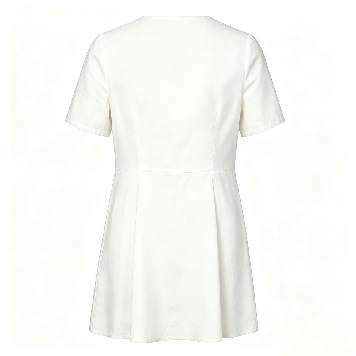 Museradio Solid White Crew Neck A‑Line Mini Dress, Summer Short Sleeve Slim‑Fit Flared Skater Dress For Women