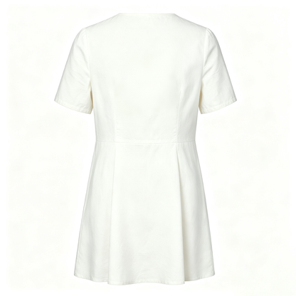 Museradio Solid White Crew Neck A‑Line Mini Dress, Summer Short Sleeve Slim‑Fit Flared Skater Dress For Women