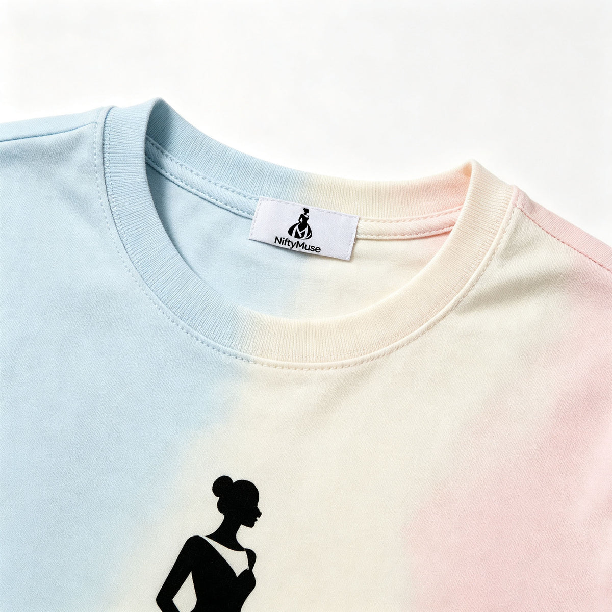 NiftyMuse Pastel Gradient Tie‑Dye T‑shirt, Crew Neck Short‑Sleeve Aesthetic Casual Tops