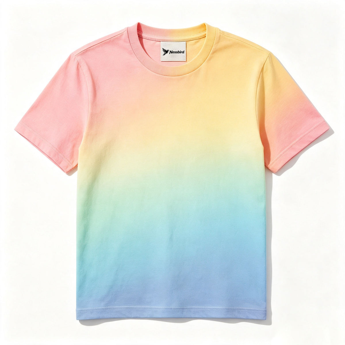Nessbird Gradient Tie‑Dye Short Sleeve T‑Shirt, Crew Neck Casual Soft Cotton Tee for Daily Wear Unisex