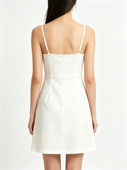 Oildraw Women's Square Neck Spaghetti Strap Mini Dress, Slim Fit Sleeveless A-Line Short Dress, Summer Casual White Slip Dress