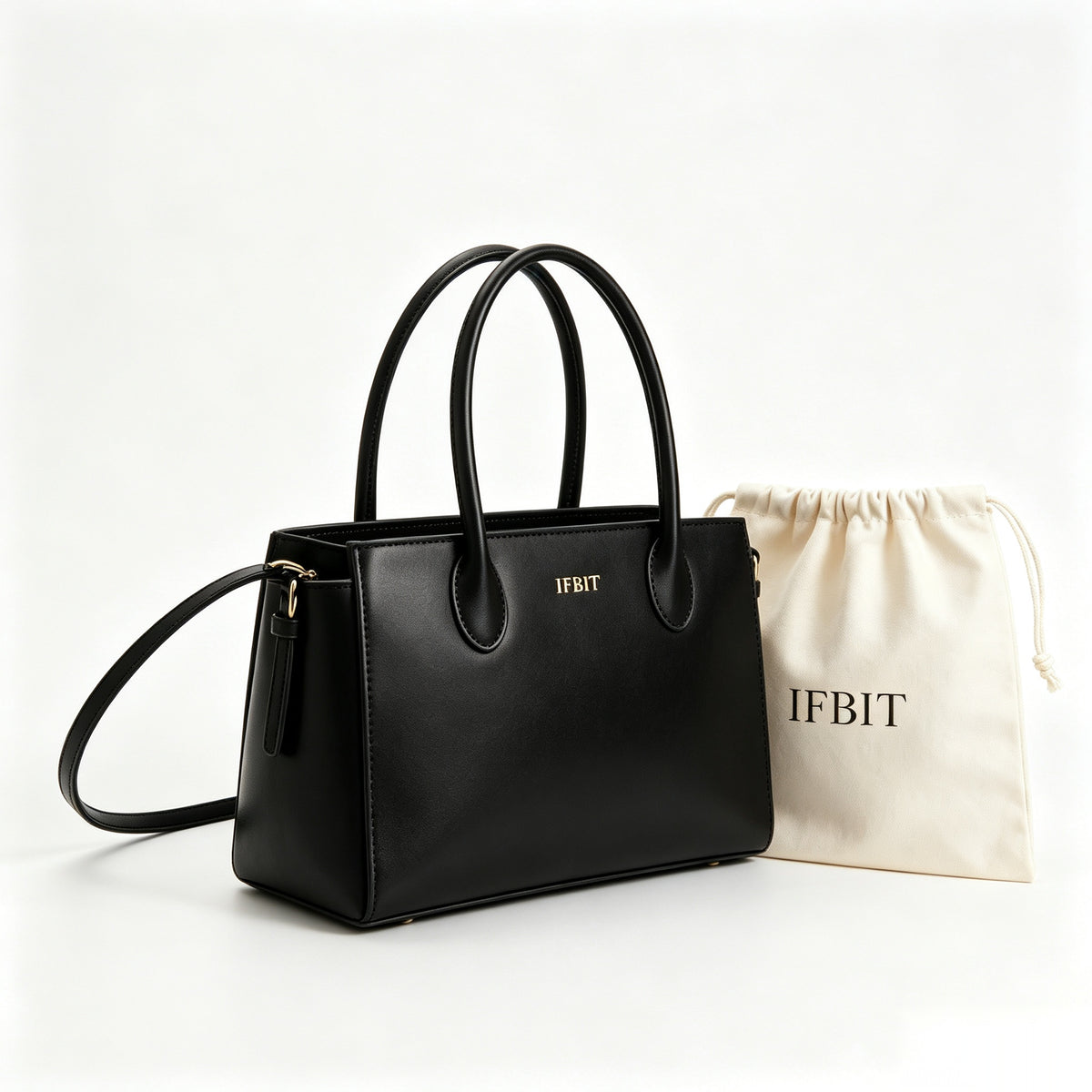 IFBIT Women’s Classic Top Handle Tote Handbag, Convertible Crossbody Shoulder Purse, Anti-Smudging Solid Black Structured Handbag, Versatile Daily Work & Dating Ladies Handbag with Dust Bag