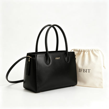 IFBIT Women’s Classic Top Handle Tote Handbag, Convertible Crossbody Shoulder Purse, Anti-Smudging Solid Black Structured Handbag, Versatile Daily Work & Dating Ladies Handbag with Dust Bag