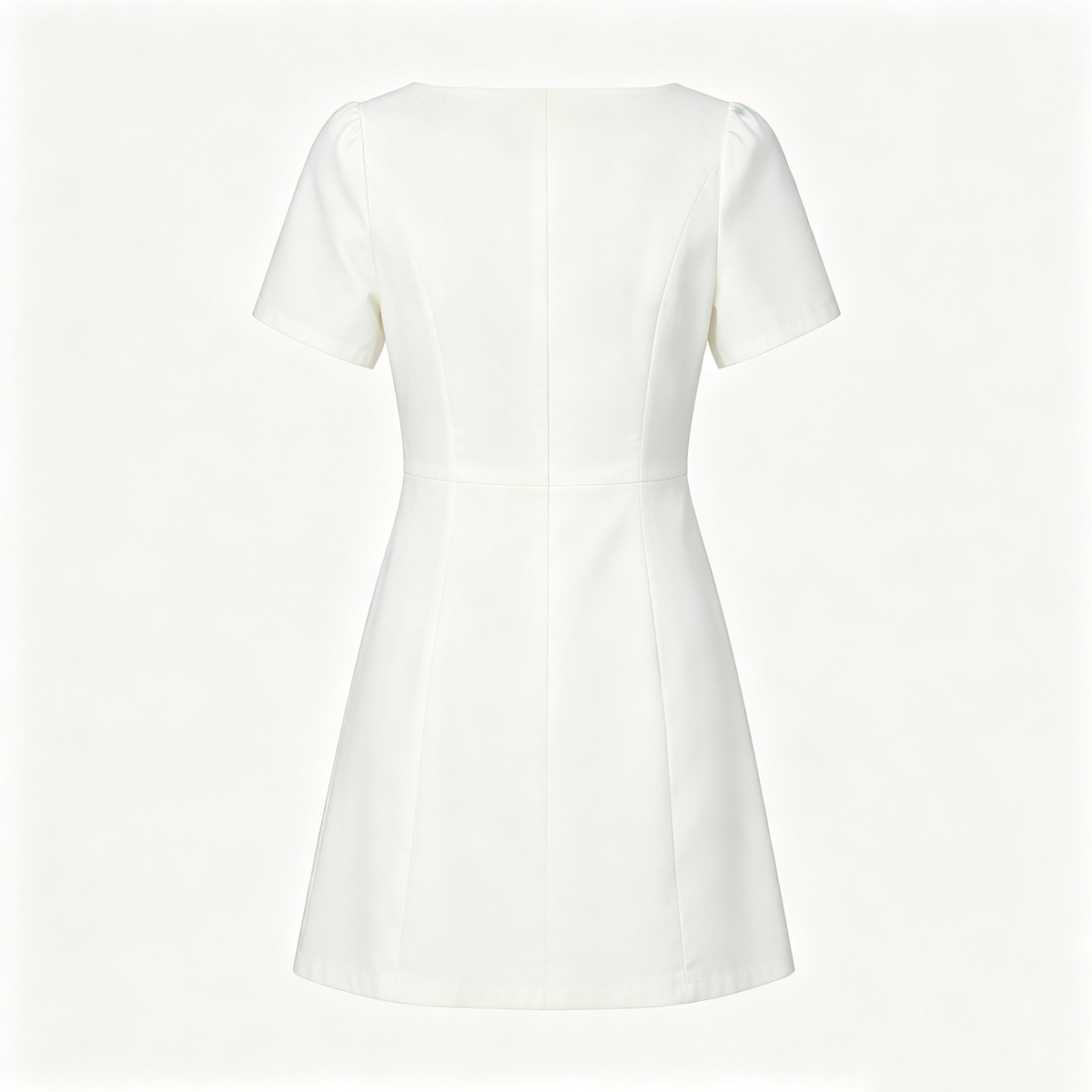 Clapretty Solid White Short Sleeve Mini Dress, Elegant Square Neck Casual Party A‑Line Dress for Women