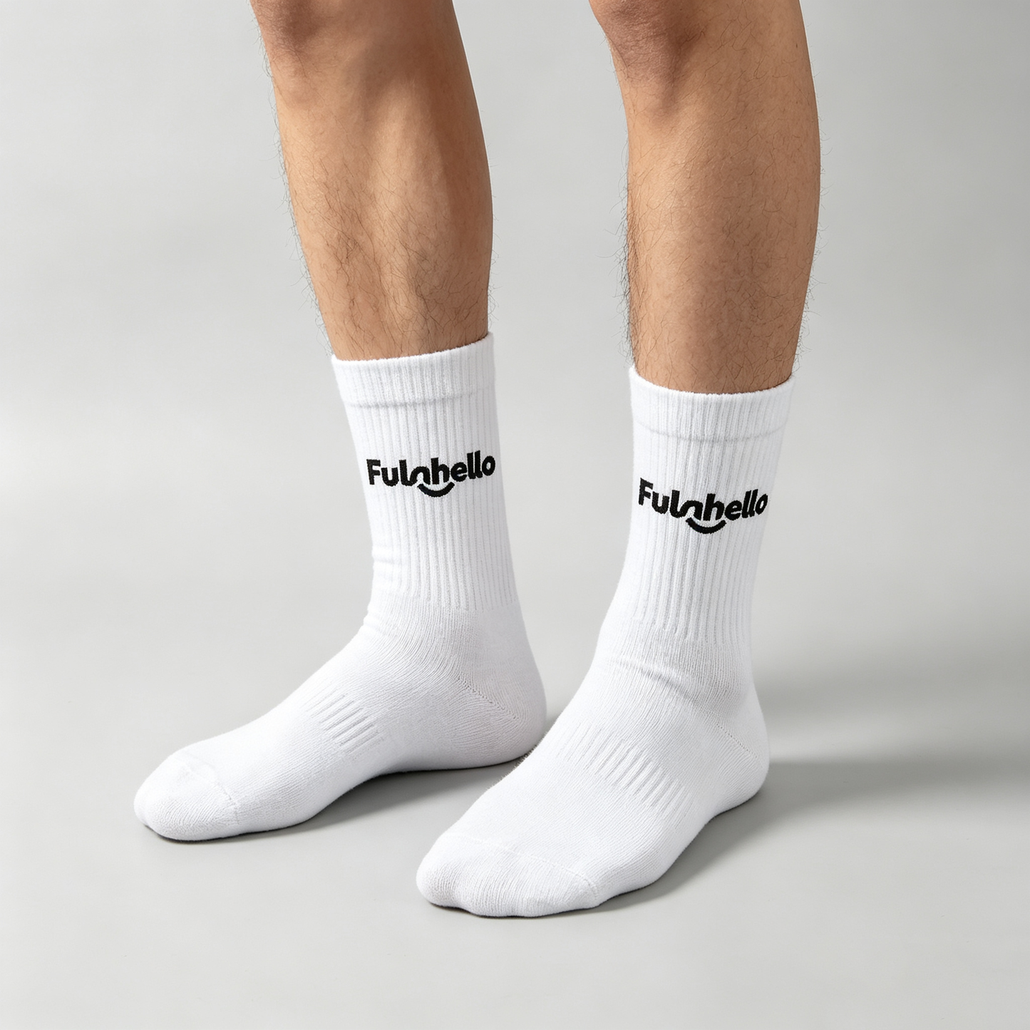 Funhello Men White Crew Socks, Soft Breathable Athletic Mid Calf Socks Casual Daily Wear 6 Pairs Pack