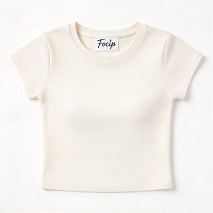 Focip Women's Crew Neck Short Sleeve T-Shirt, Slim Fit Cropped Basic Tee, Soft Stretchy Casual T-Shirts for Women Daily Wear